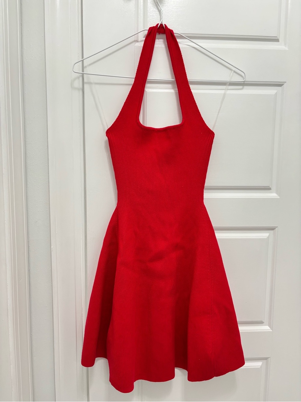 Windsor Red Ribbed Halter Fit-and-Flare Mini Dress
